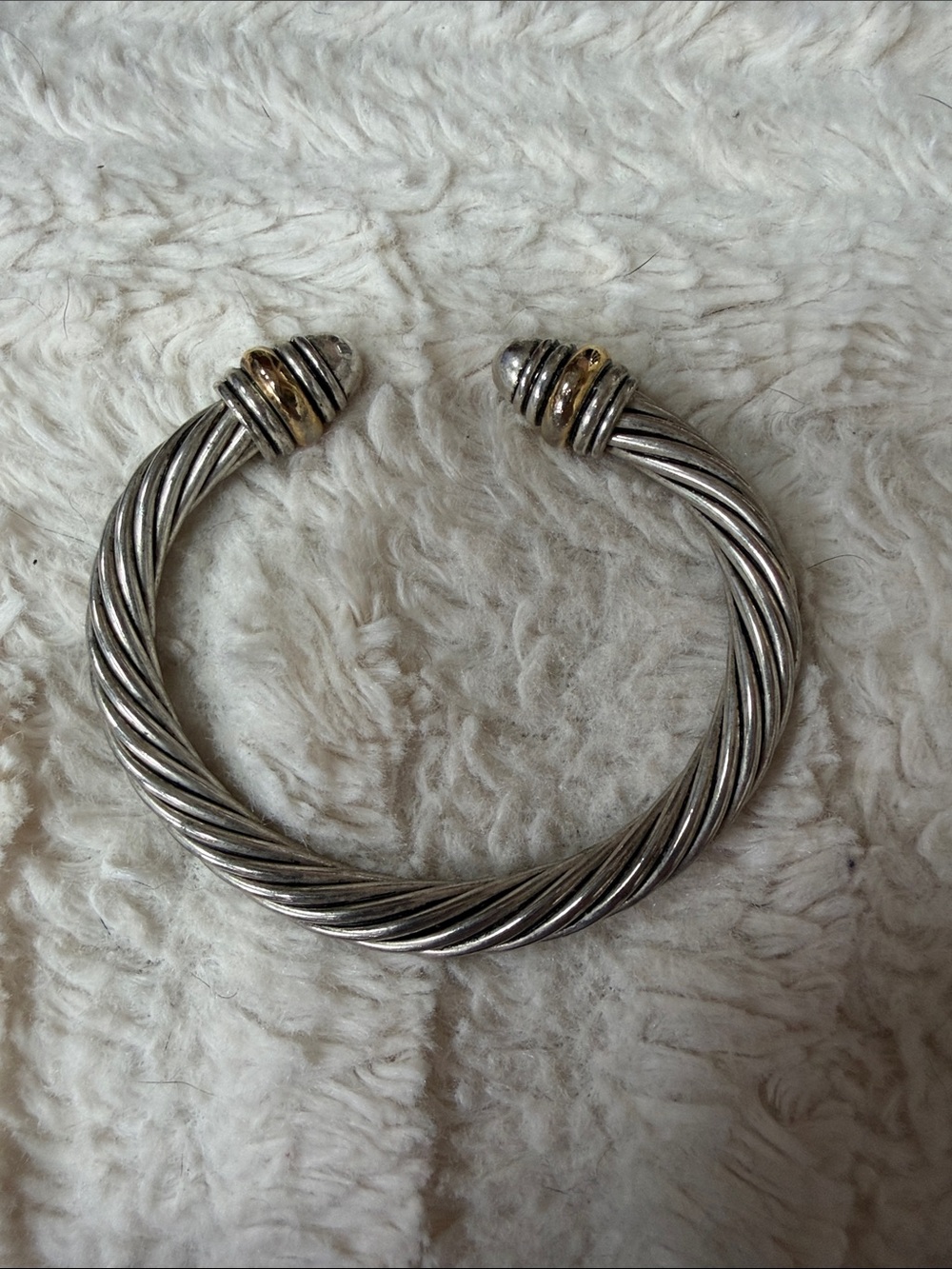 Two-Tone Twisted Cable Cuff Bracelet - Silver & Gold